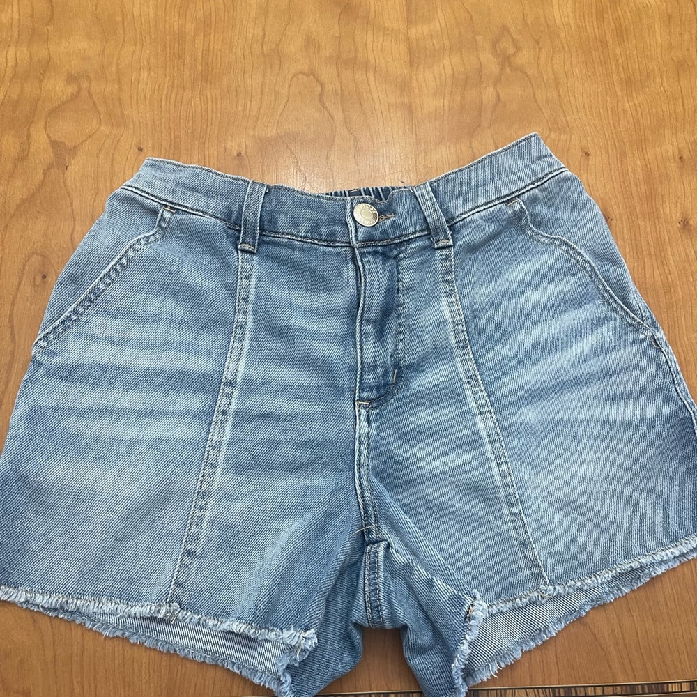 Maurices Light Blue High-Rise Denim Shorts with Frayed Hem